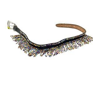 Multicolored Beaded Leather Belt S-M Boho Fringe Belt